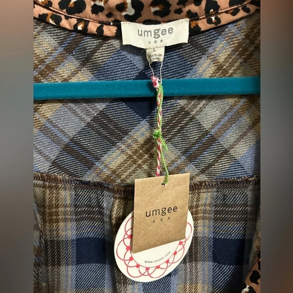 Umgee Plaid & Contrasting Leopard Print Button Dress Tunic Size Large NWT - Picture 2 of 3